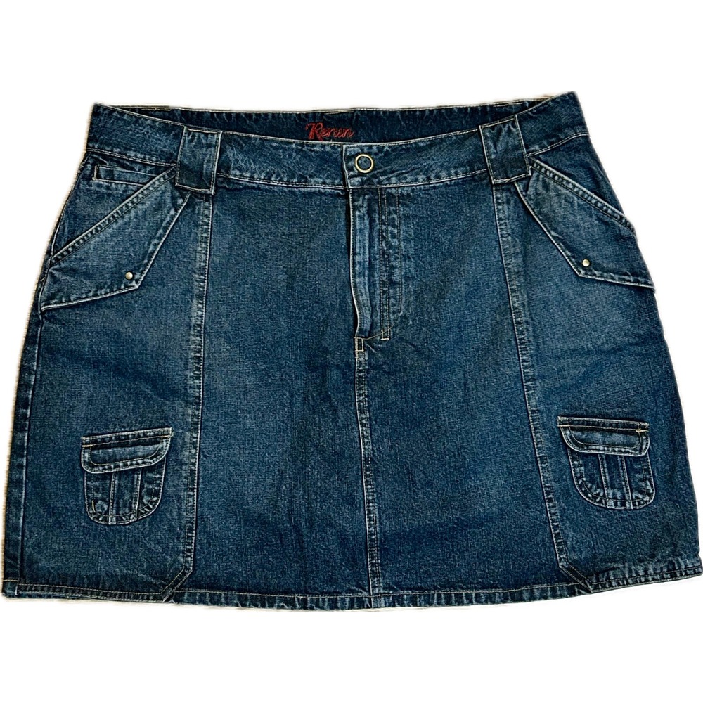 Rerun Womens Dark Wash Cargo Denim Mini Skirt Size 20 Utility Y2K‎ Blue